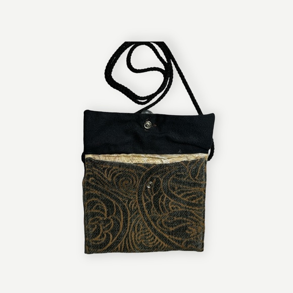 Mini Crossbody Purse Handbag Beautiful Trimmed Buttons Handmade Browns Greens - Picture 5 of 9